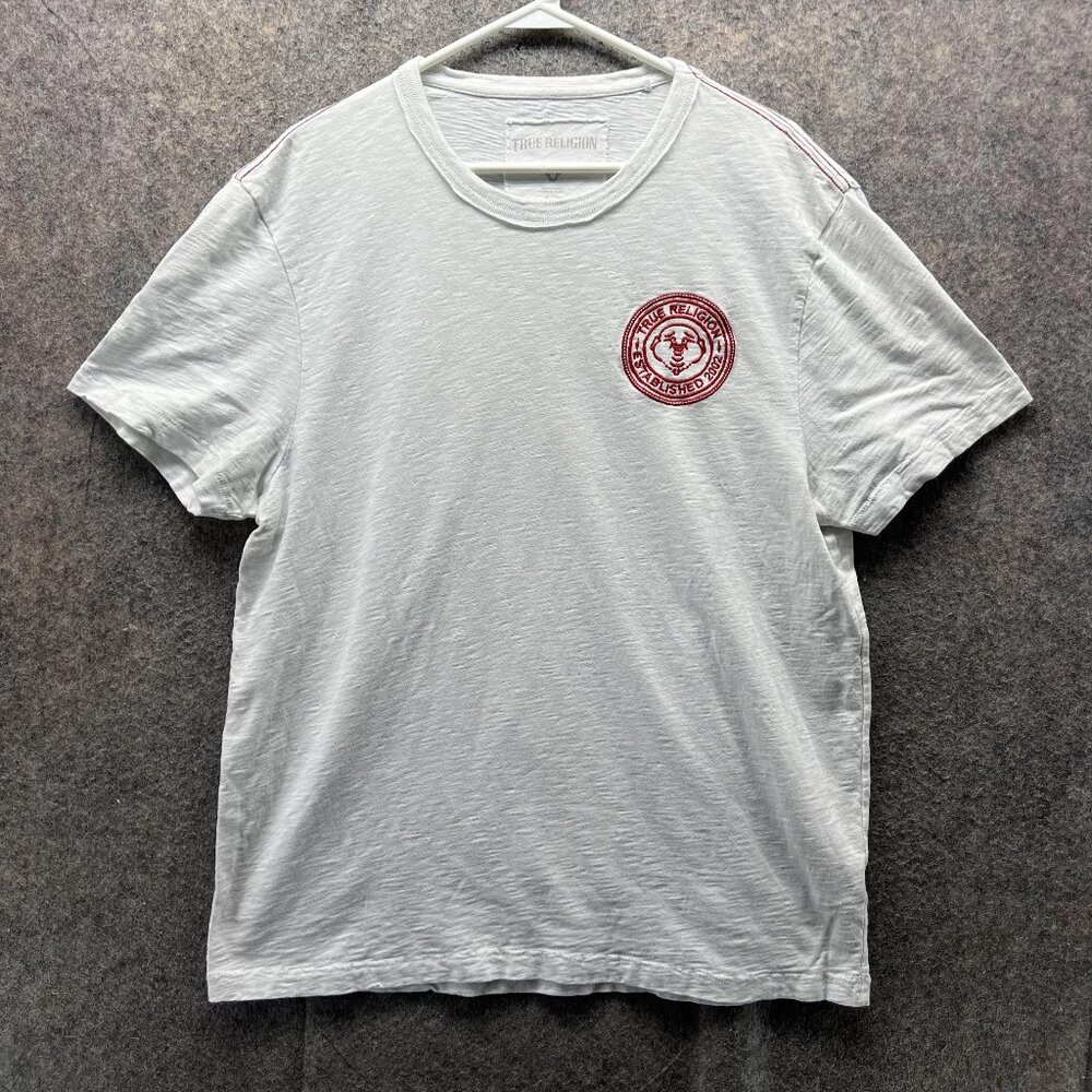 True Religion light gray Tee with Red Logo Patch